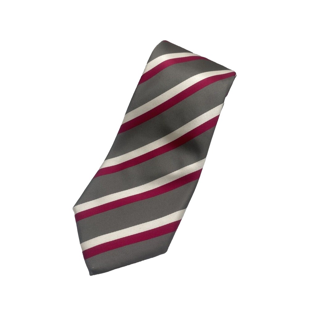 CHARLES TYRWHITT Mens Gray Pink White Striped Jermyn Street London 100% Silk Tie